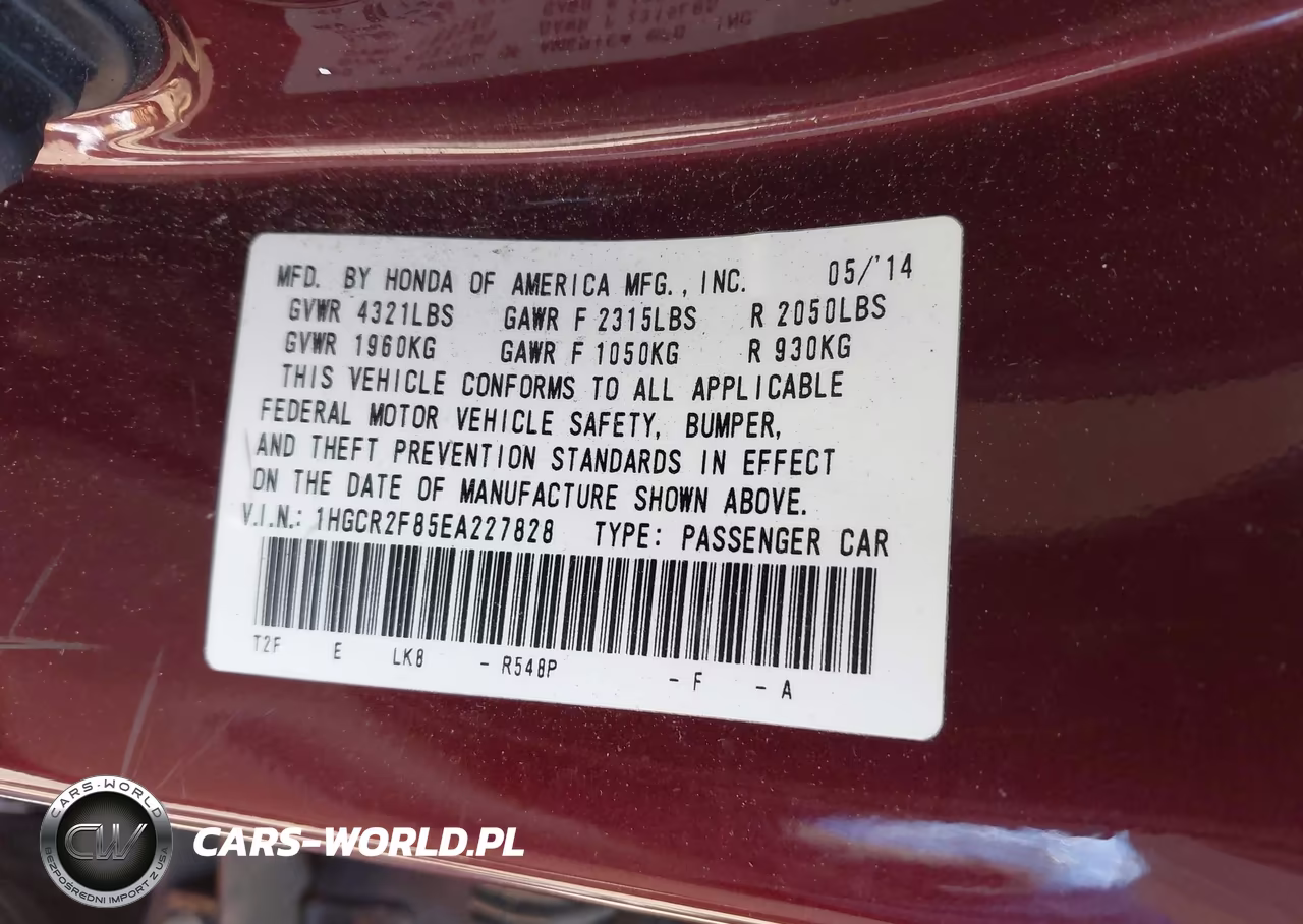 2014 Honda Accord Ex-L VIN:1HGCR2F85EA227828 - 9