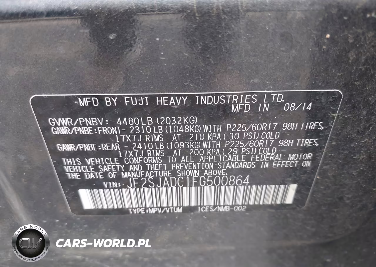 2015 Subaru Forester 2.5I Premium VIN:JF2SJADC1FG500864 - 9