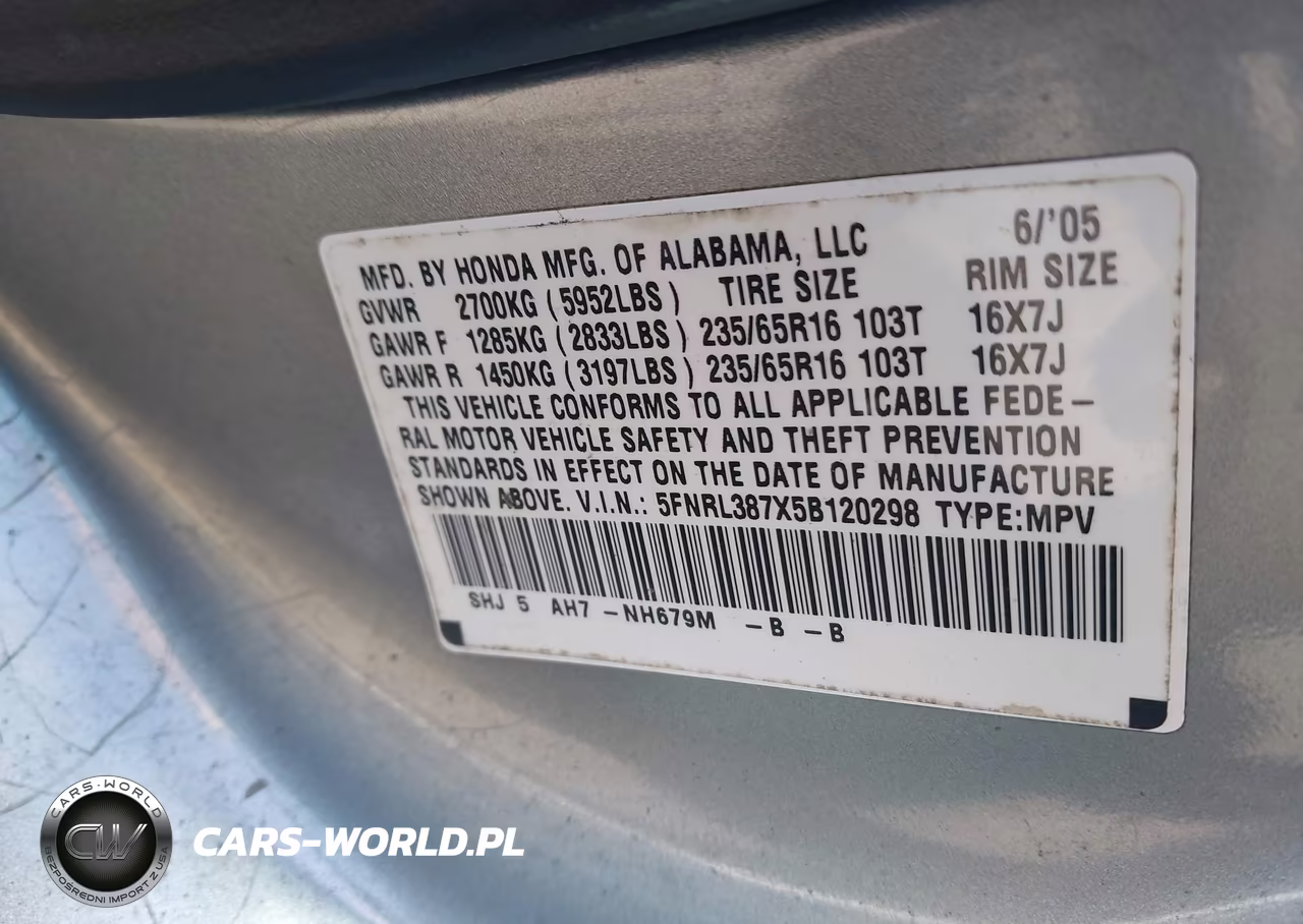2005 Honda Odyssey Ex-L VIN:5FNRL387X5B120298 - 9