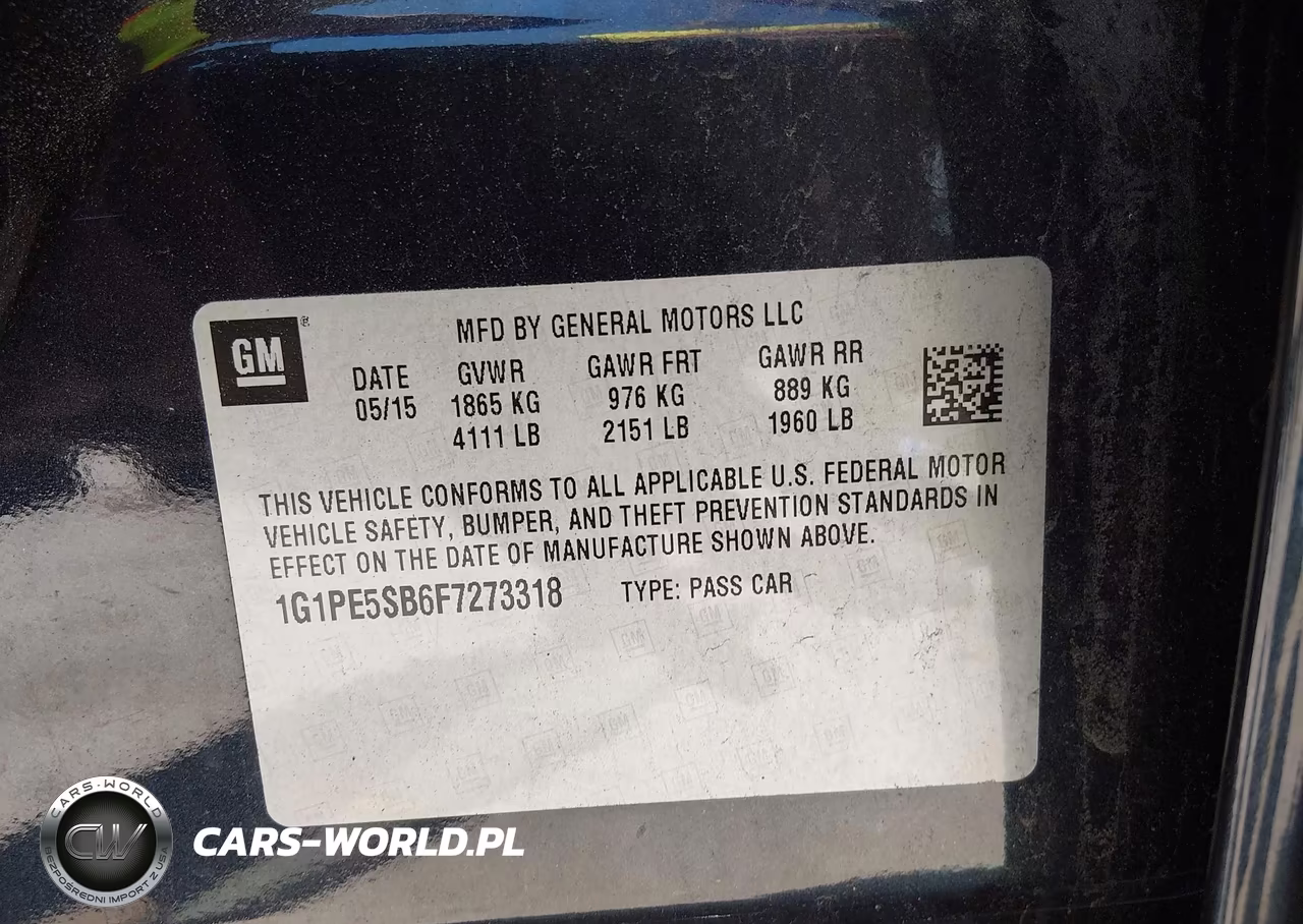 2015 Chevrolet Cruze 2Lt Auto VIN:1G1PE5SB6F7273318 - 9