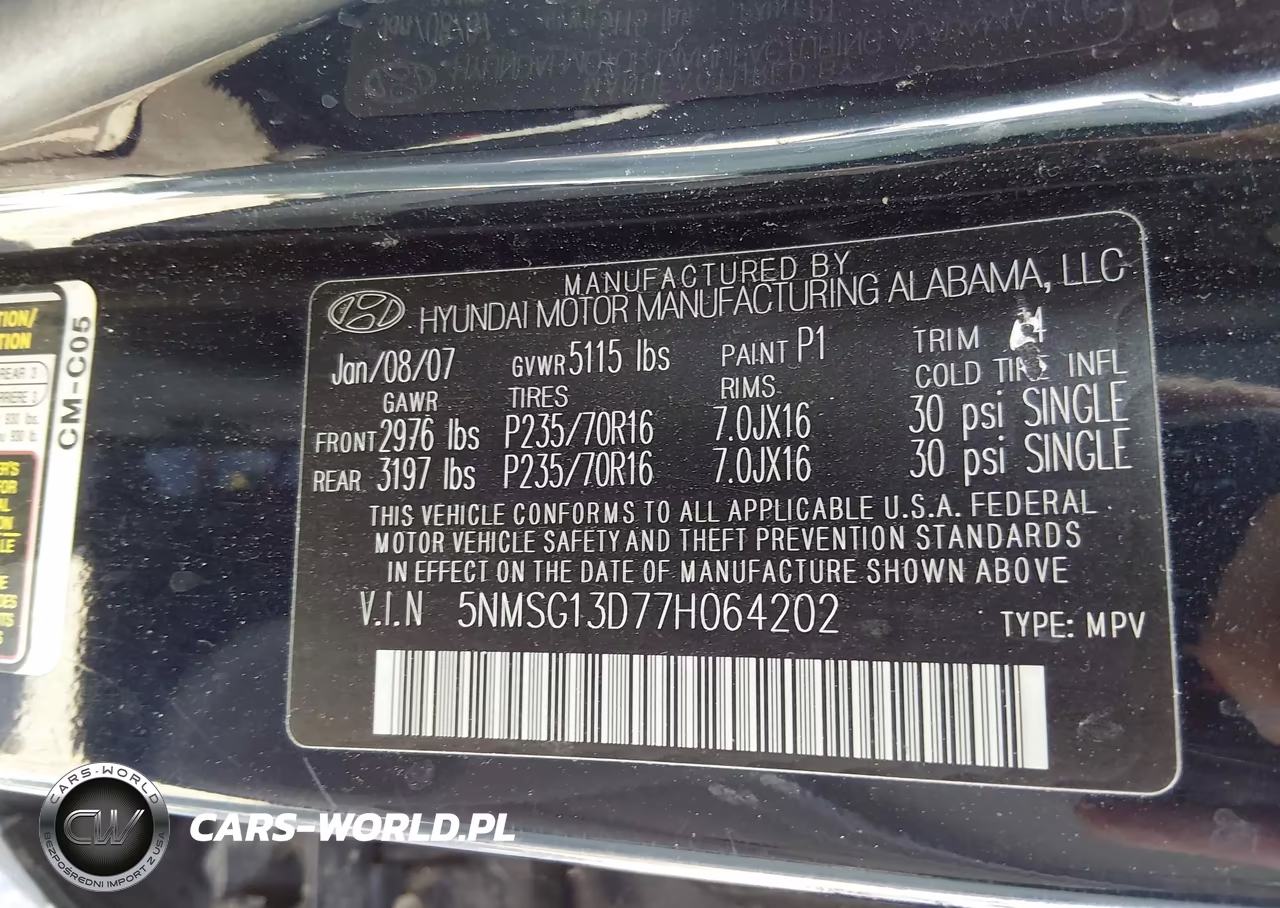 2007 Hyundai Santa Fe Gls VIN:5NMSG13D77H064202 - 9