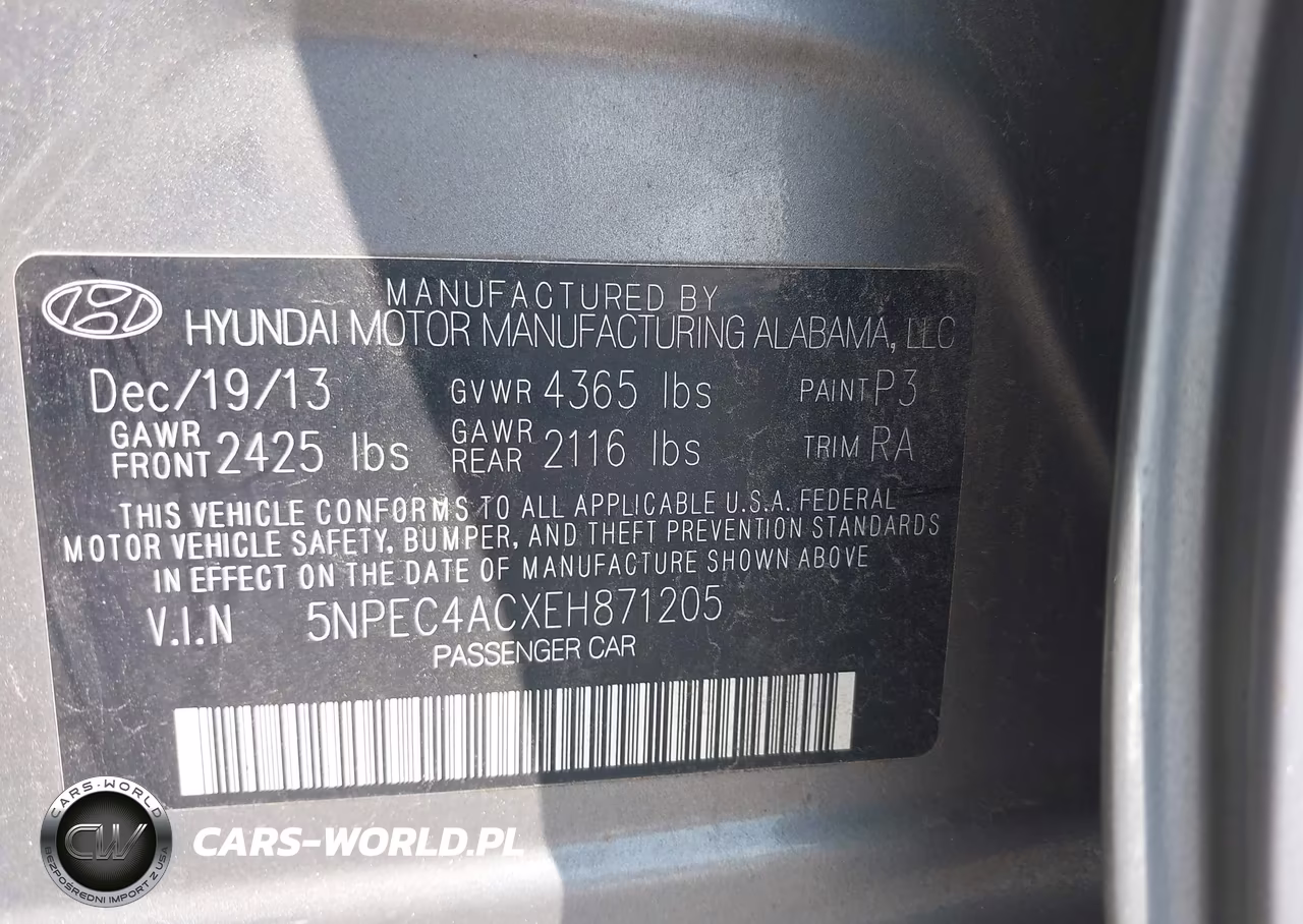 2014 Hyundai Sonata Se VIN:5NPEC4ACXEH871205 - 9