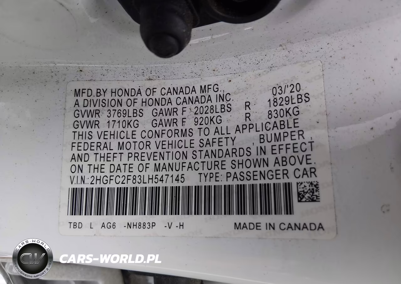 2020 Honda Civic Sport VIN:2HGFC2F83LH547145 - 9