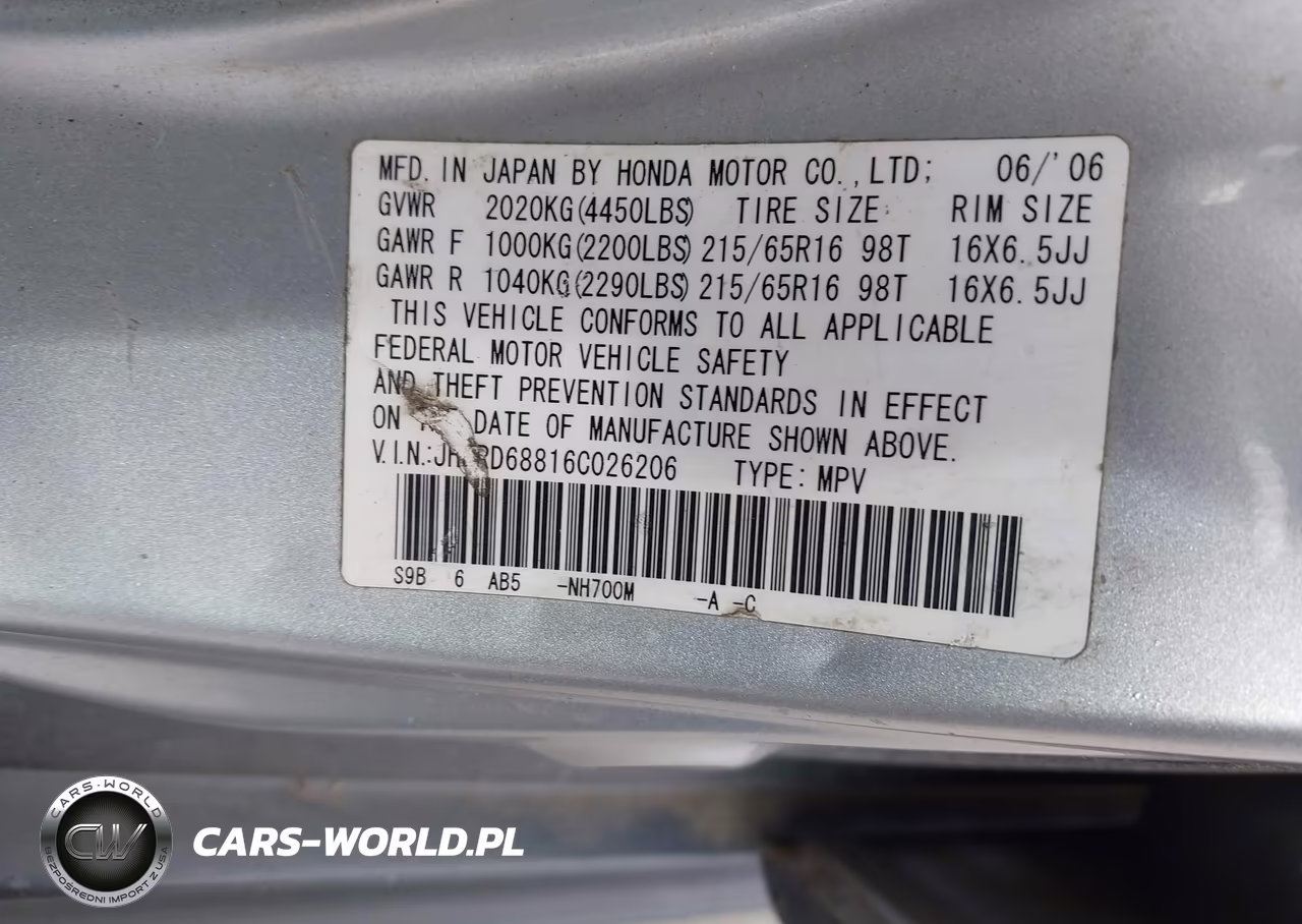 2006 Honda Cr-V Ex VIN:JHLRD68816C026206 - 9