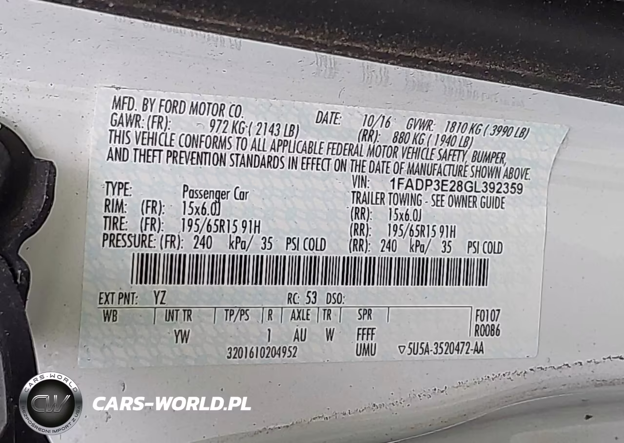 2016 Ford Focus S VIN:1FADP3E28GL392359 - 9