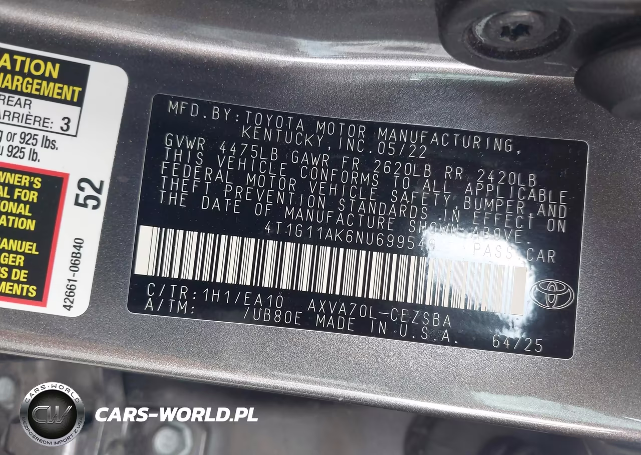 2022 Toyota Camry Se VIN:4T1G11AK6NU699549 - 9