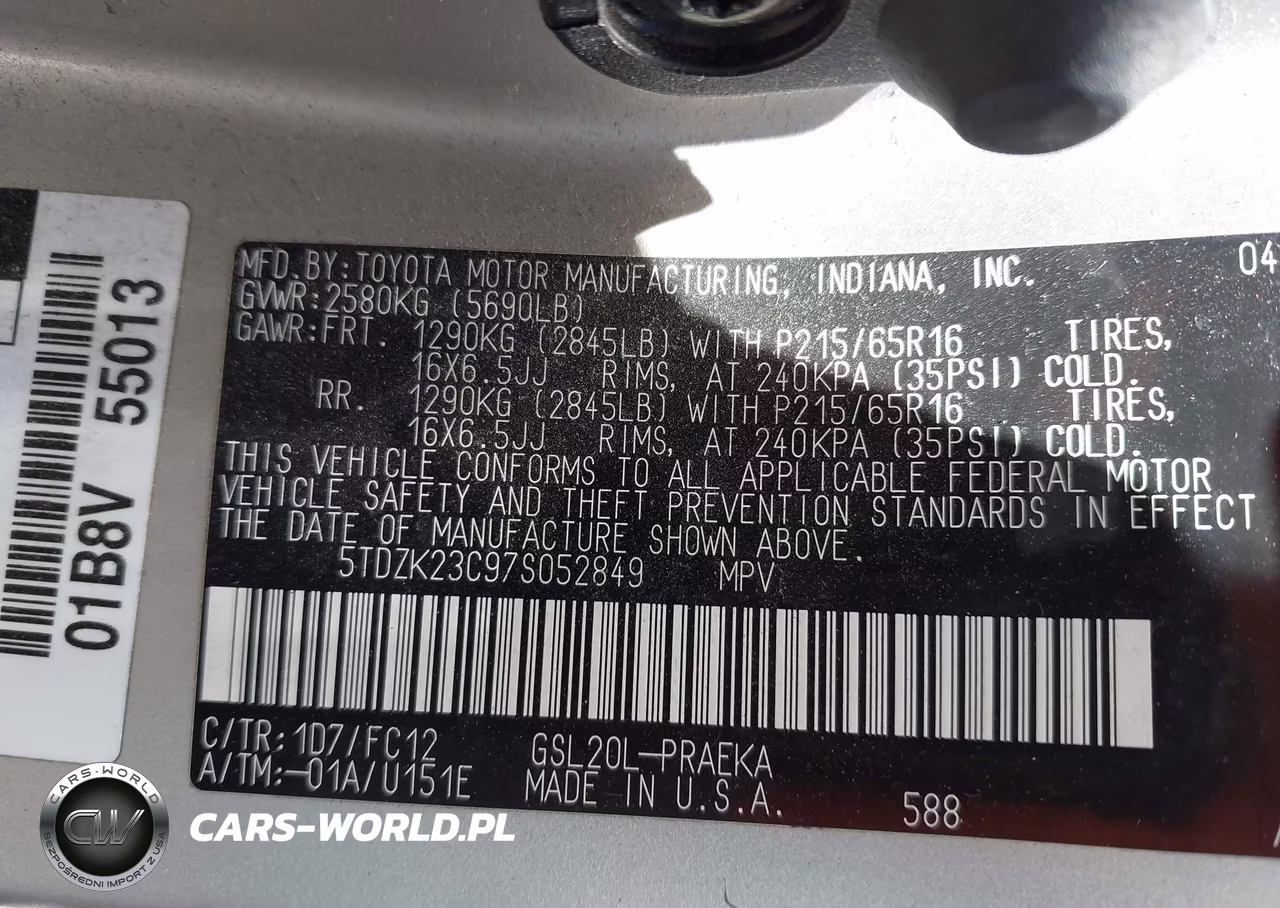 2007 Toyota Sienna Le VIN:5TDZK23C97S052849 - 9