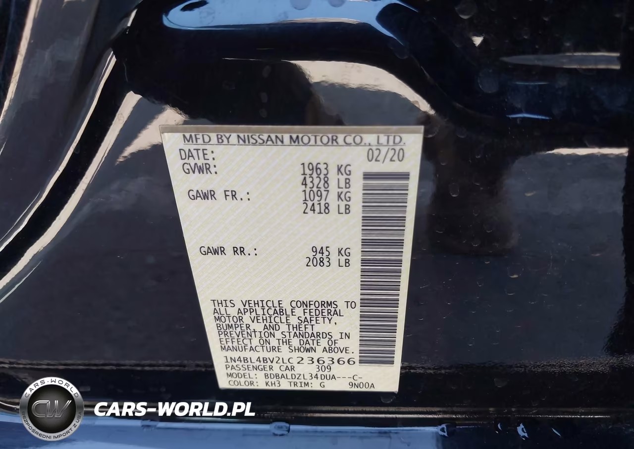 2020 Nissan Altima S Fwd VIN:1N4BL4BV2LC236366 - 9