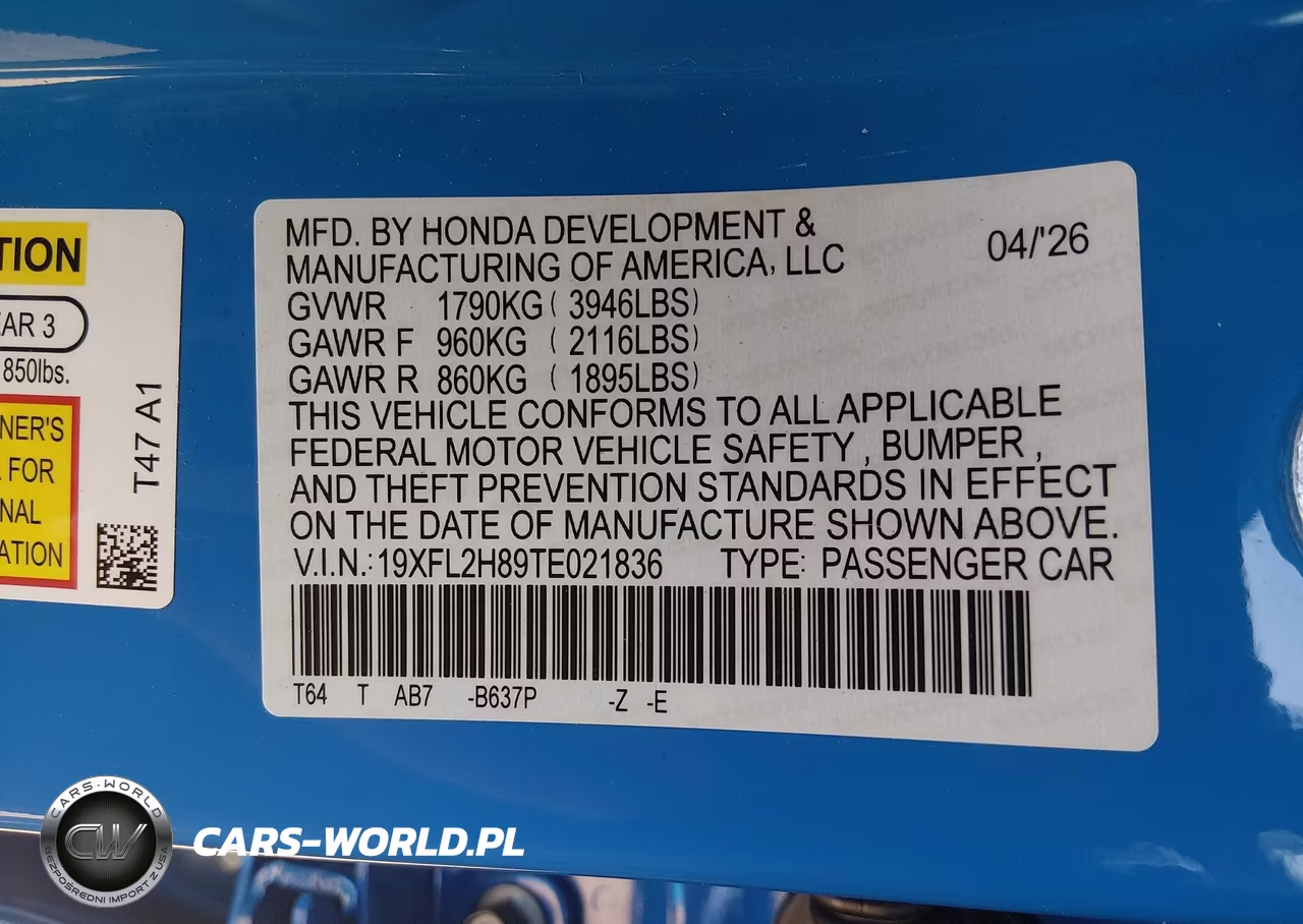 2026 Honda Civic Sport VIN:19XFL2H89TE021836 - 9