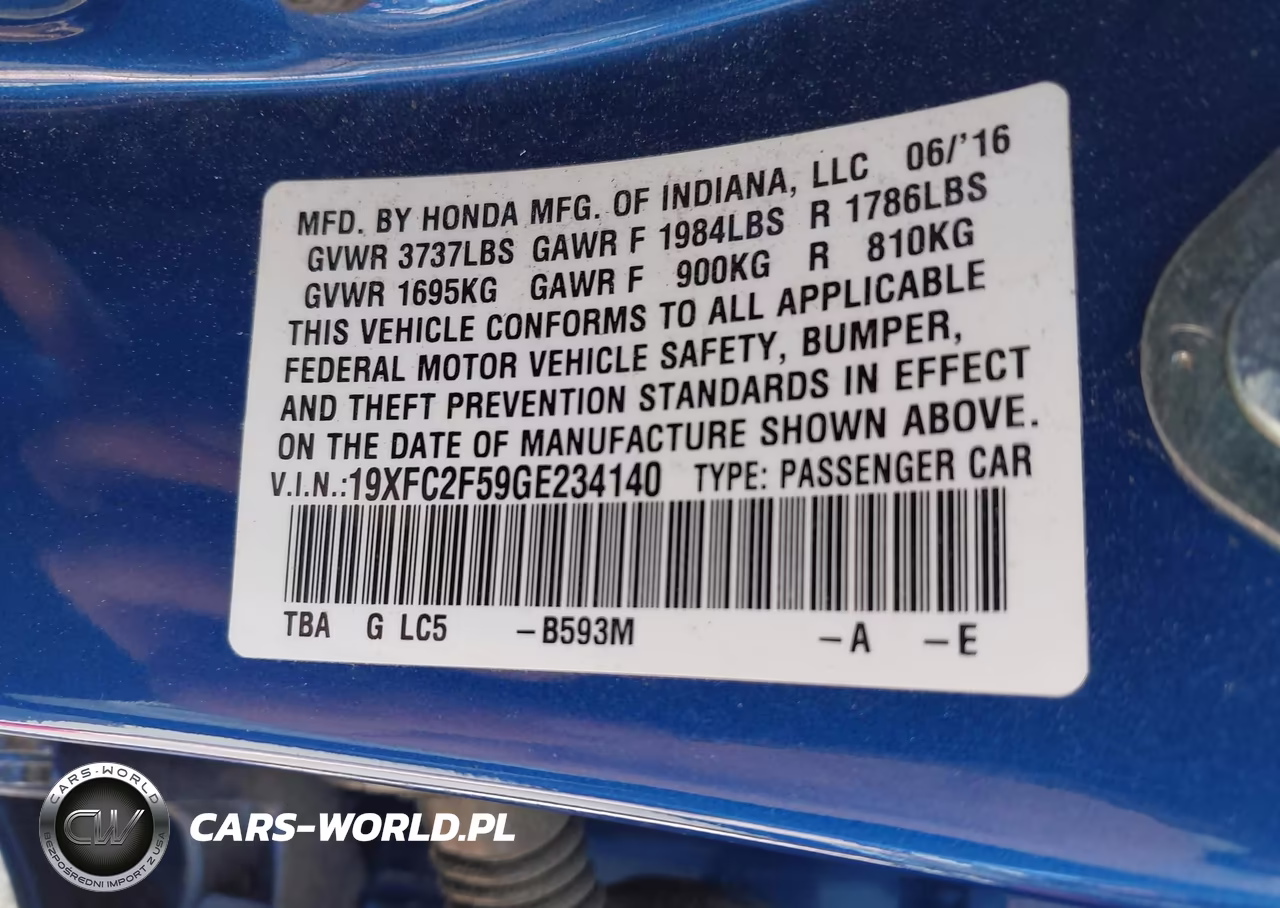 2016 Honda Civic Lx VIN:19XFC2F59GE234140 - 9