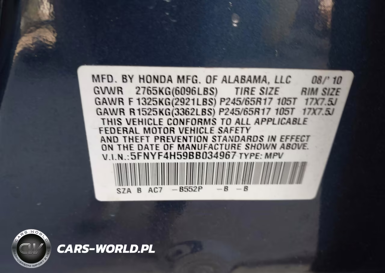 2011 Honda Pilot Ex-L VIN:5FNYF4H59BB034967 - 9