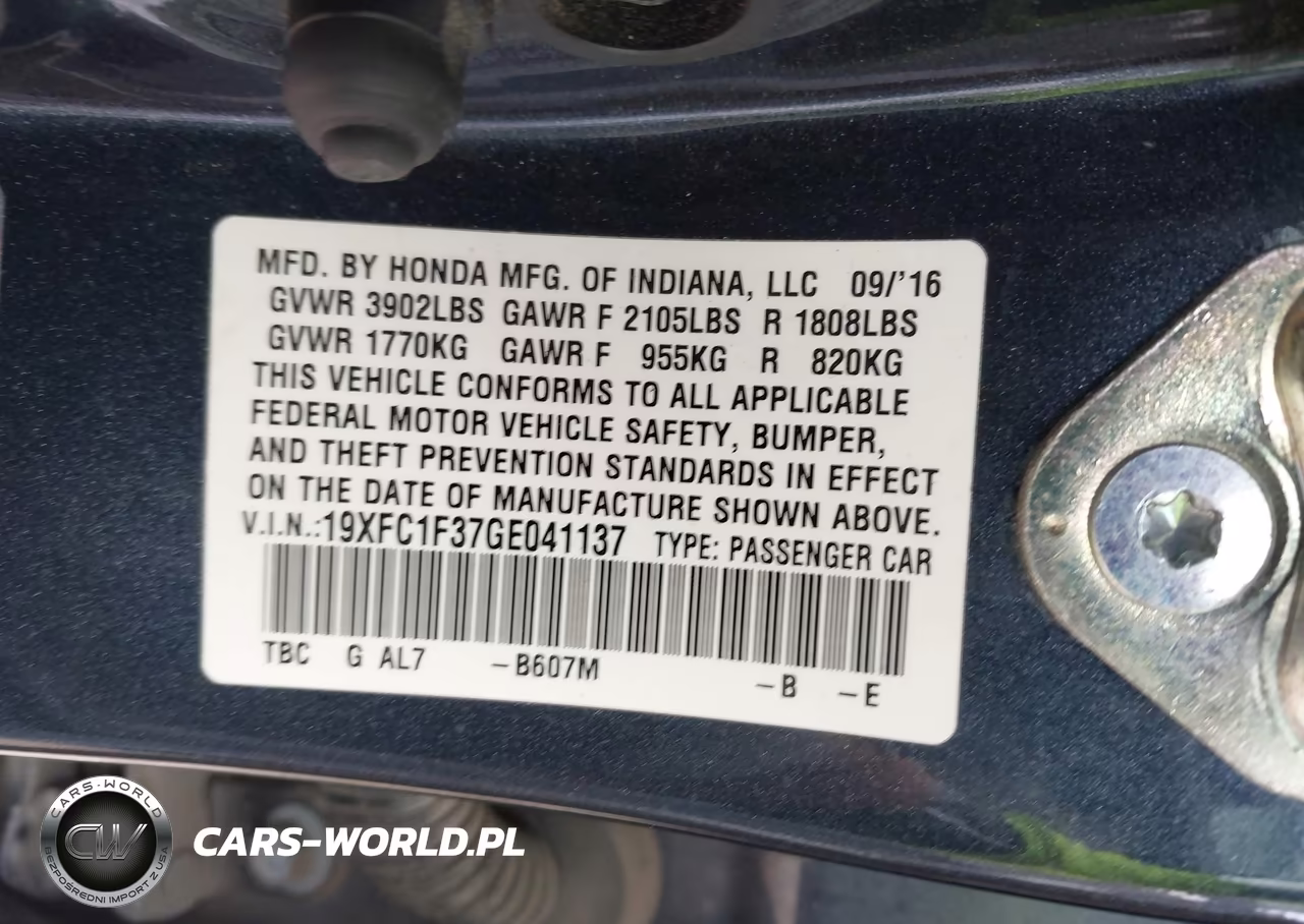 2016 Honda Civic Ex-T VIN:19XFC1F37GE041137 - 9