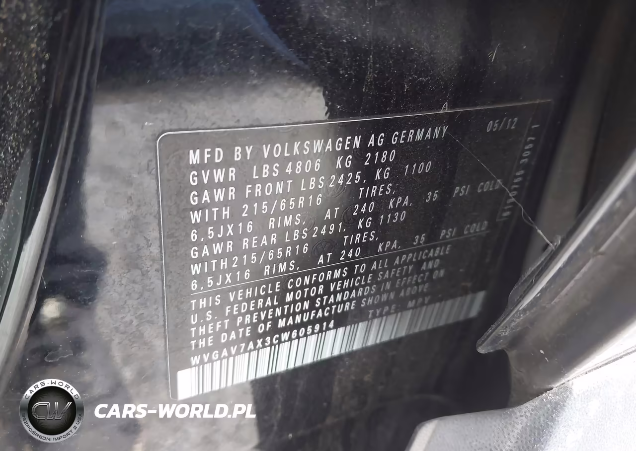 2012 Volkswagen Tiguan S VIN:WVGAV7AX3CW605914 - 9