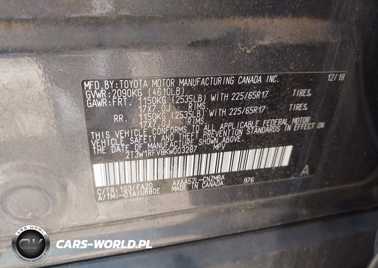2019 Toyota Rav4 Xle VIN:2T3W1RFV8KW003287 - 9