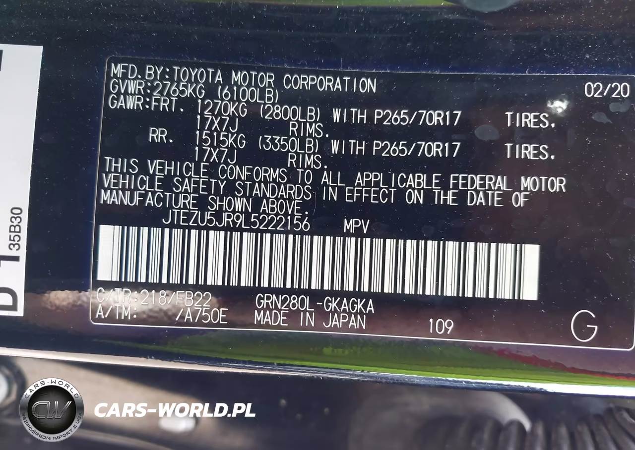 2020 Toyota 4Runner Sr5 VIN:JTEZU5JR9L5222156 - 9