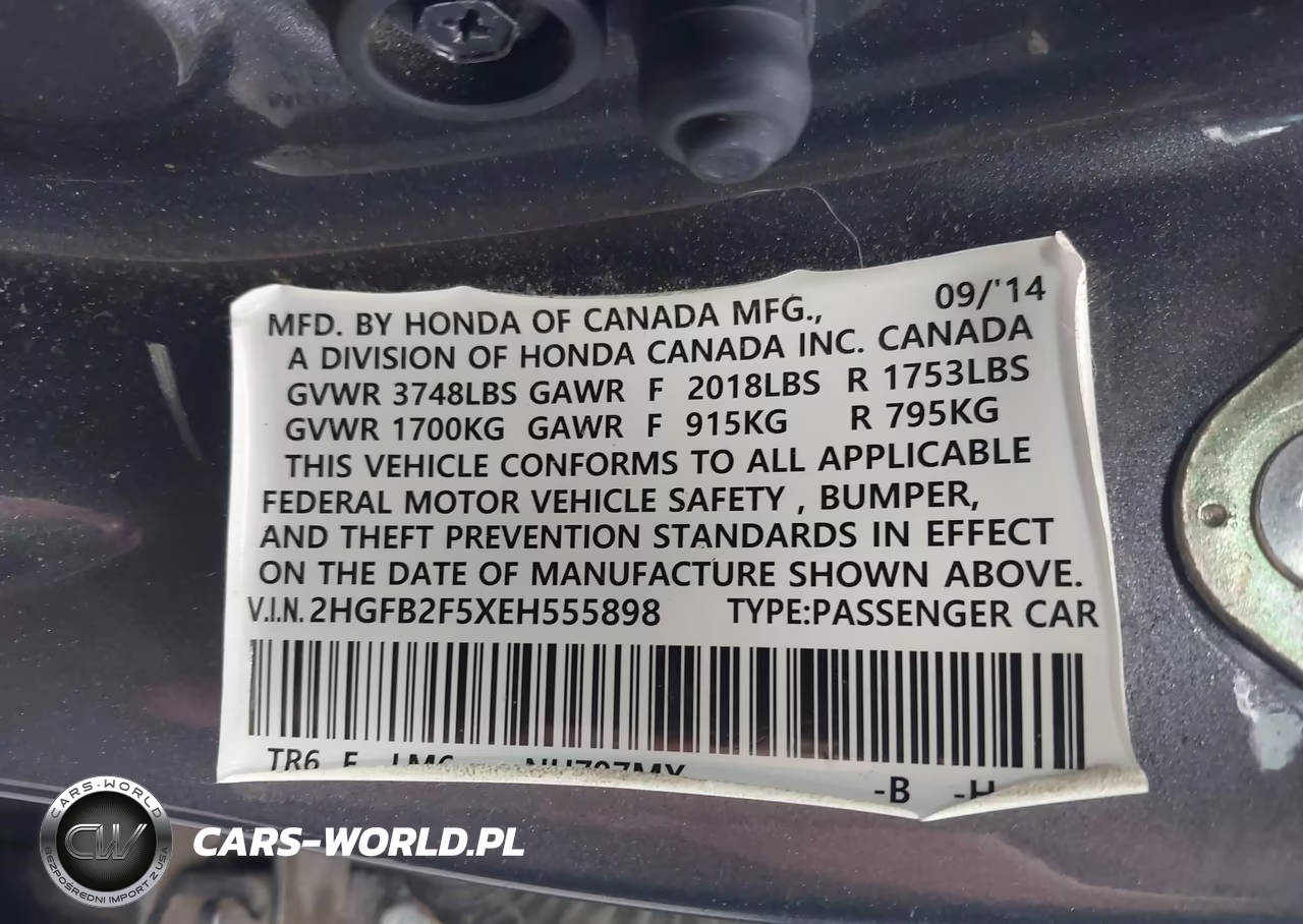 2014 Honda Civic Lx VIN:2HGFB2F5XEH555898 - 9