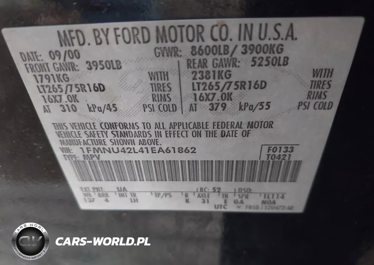 2001 Ford Excursion Limited VIN:1FMNU42L41EA61862 - 9