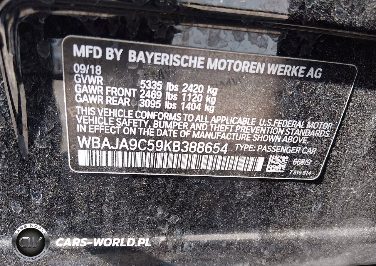 2019 BMW 530E Iperformance VIN:WBAJA9C59KB388654 - 9