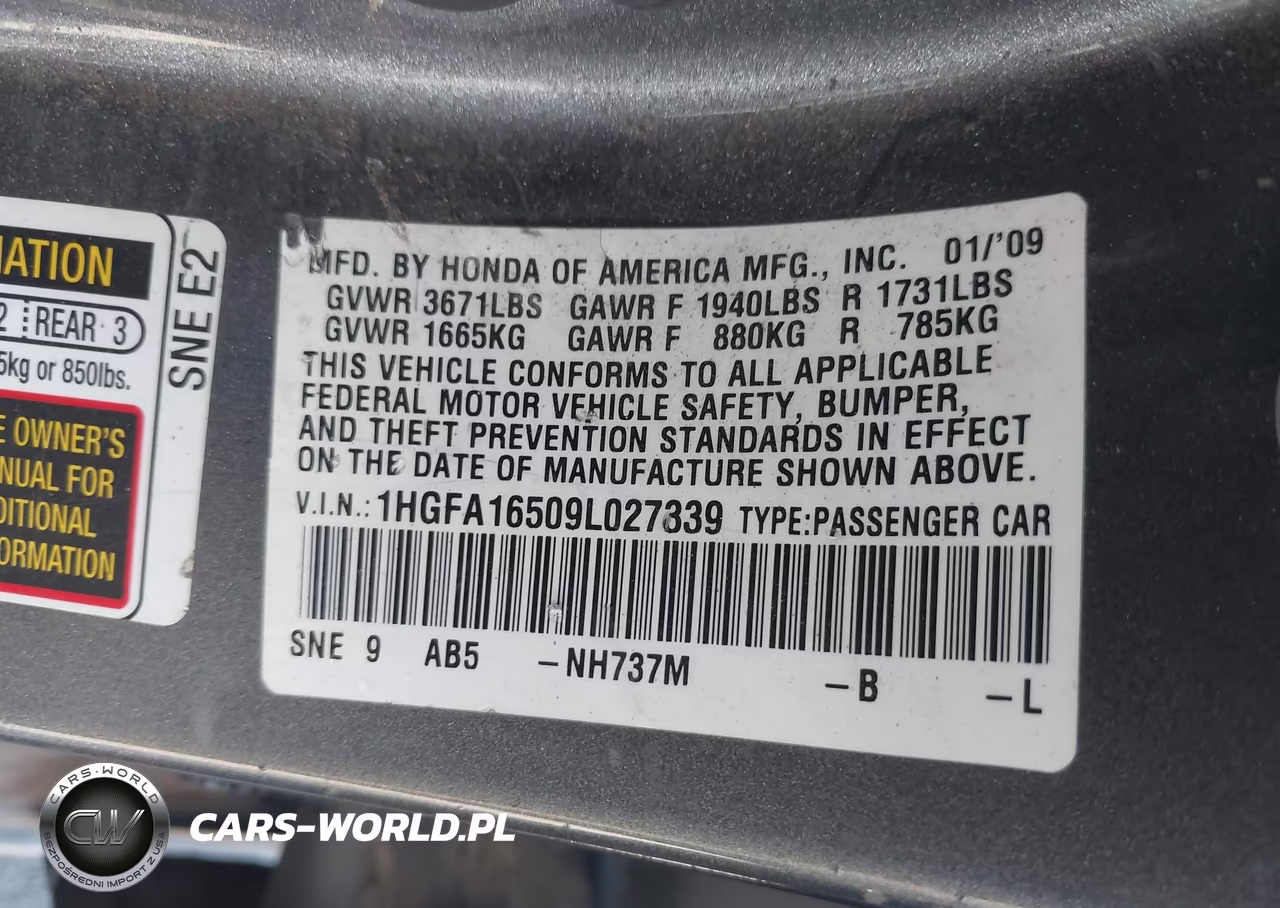 2009 Honda Civic Lx VIN:1HGFA16509L027339 - 9
