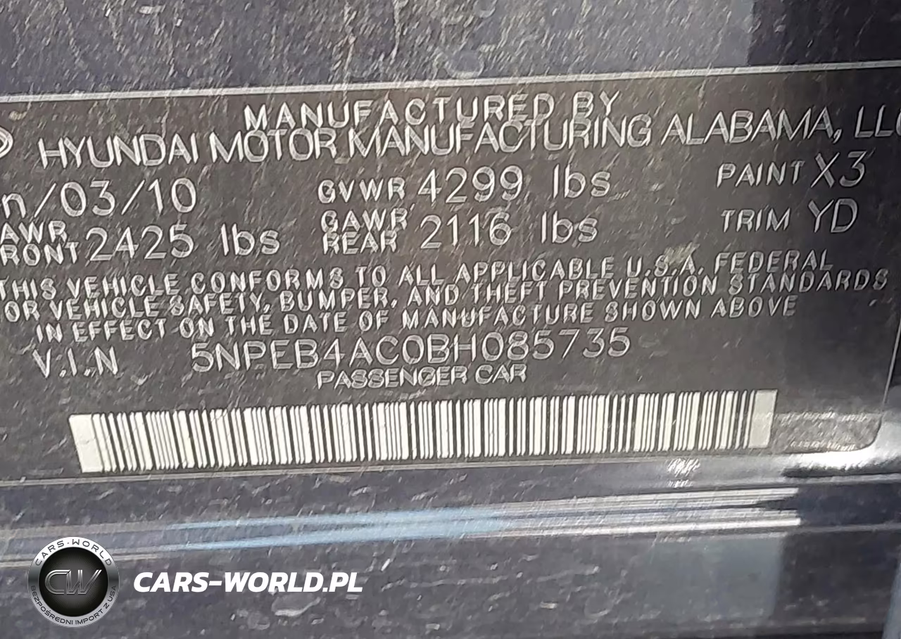 2011 Hyundai Sonata Gls VIN:5NPEB4AC0BH085735 - 9