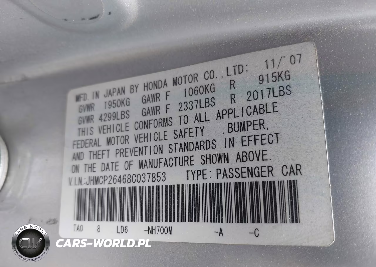 2008 Honda Accord 2.4 Lx-P VIN:JHMCP26468C037853 - 9