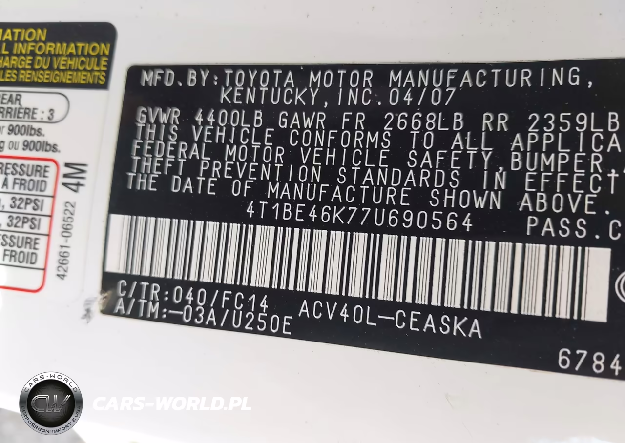 2007 Toyota Camry Se VIN:4T1BE46K77U690564 - 9