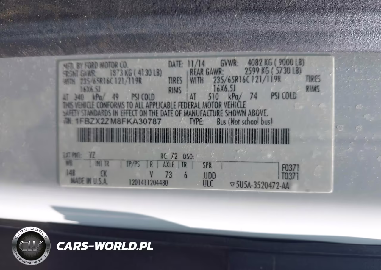 2015 Ford Transit-350 Xlt VIN:1FBZX2ZM8FKA30787 - 9