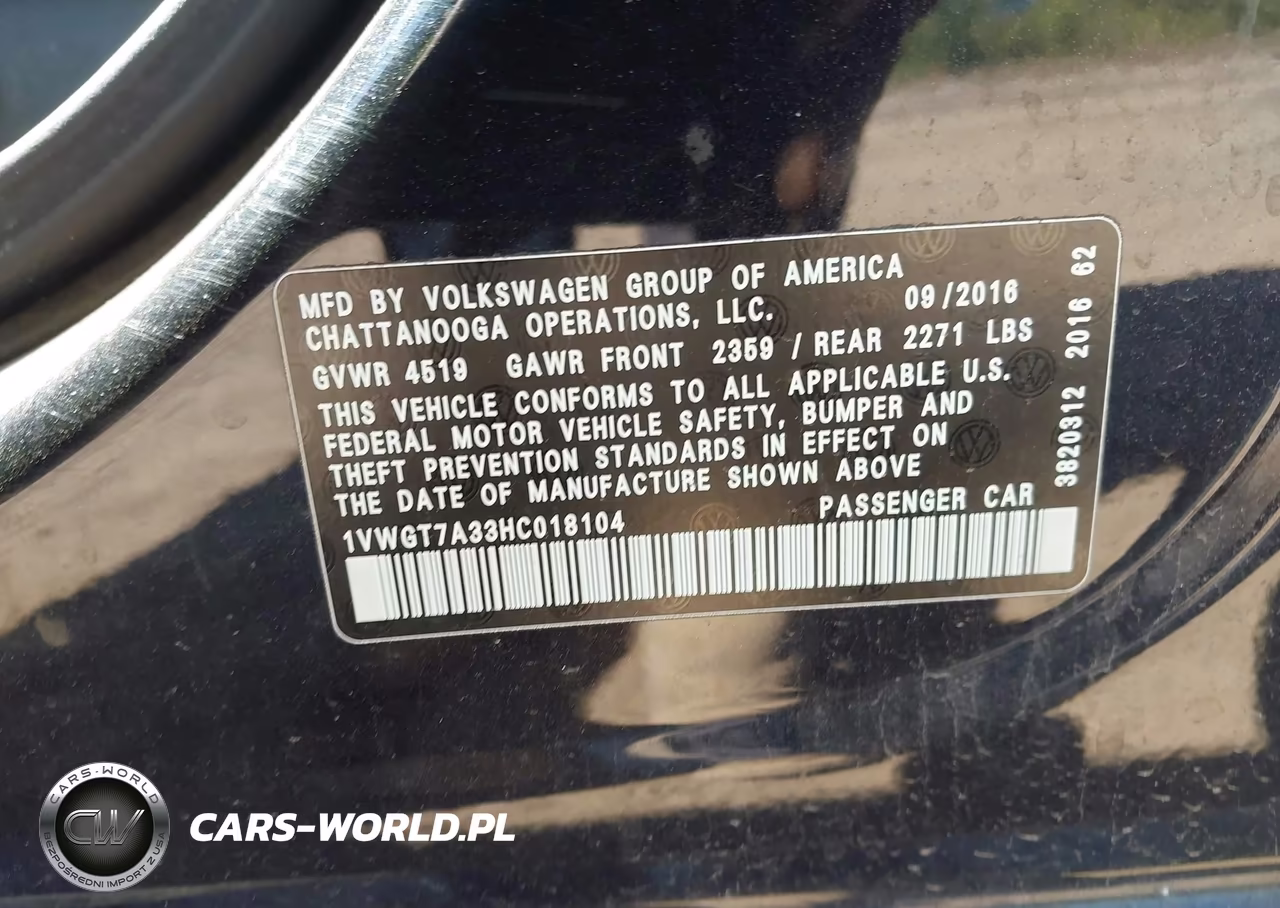 2017 Volkswagen Passat 1.8T Se VIN:1VWGT7A33HC018104 - 9