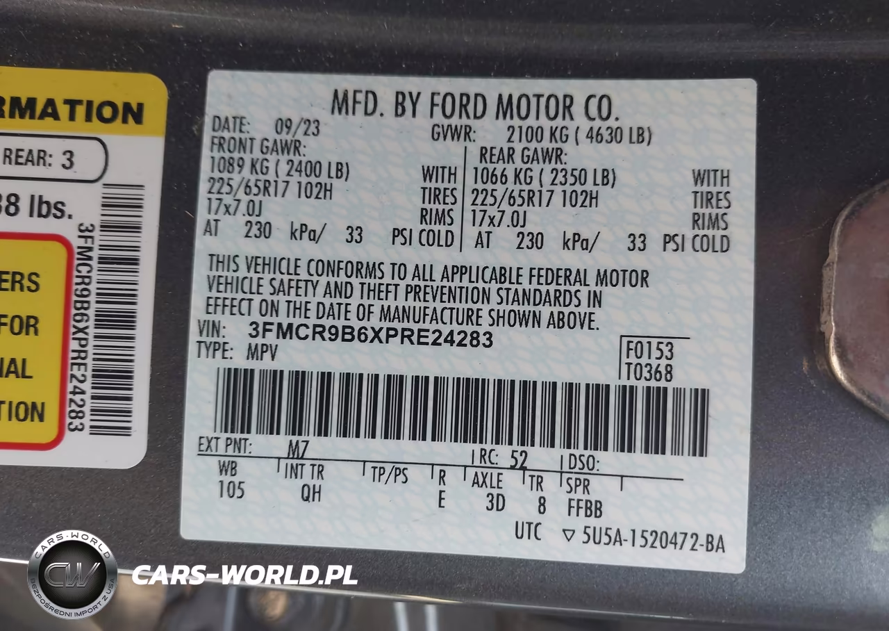 2023 Ford Bronco Sport Big Bend VIN:3FMCR9B6XPRE24283 - 9