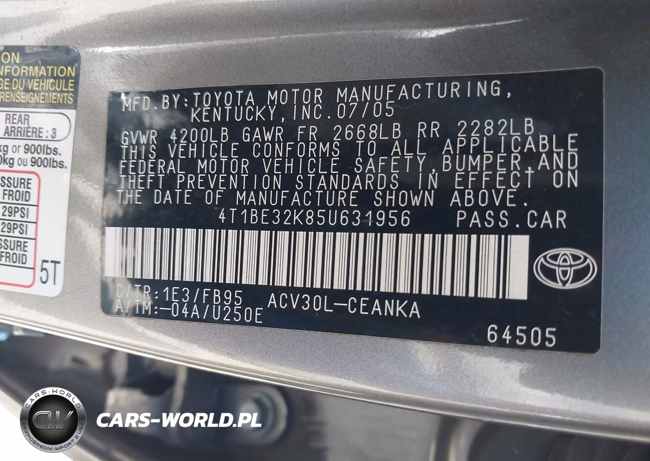 2005 Toyota Camry Std VIN:4T1BE32K85U631956 - 9