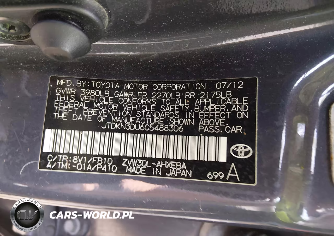 2012 Toyota Prius Two VIN:JTDKN3DU6C5488306 - 9