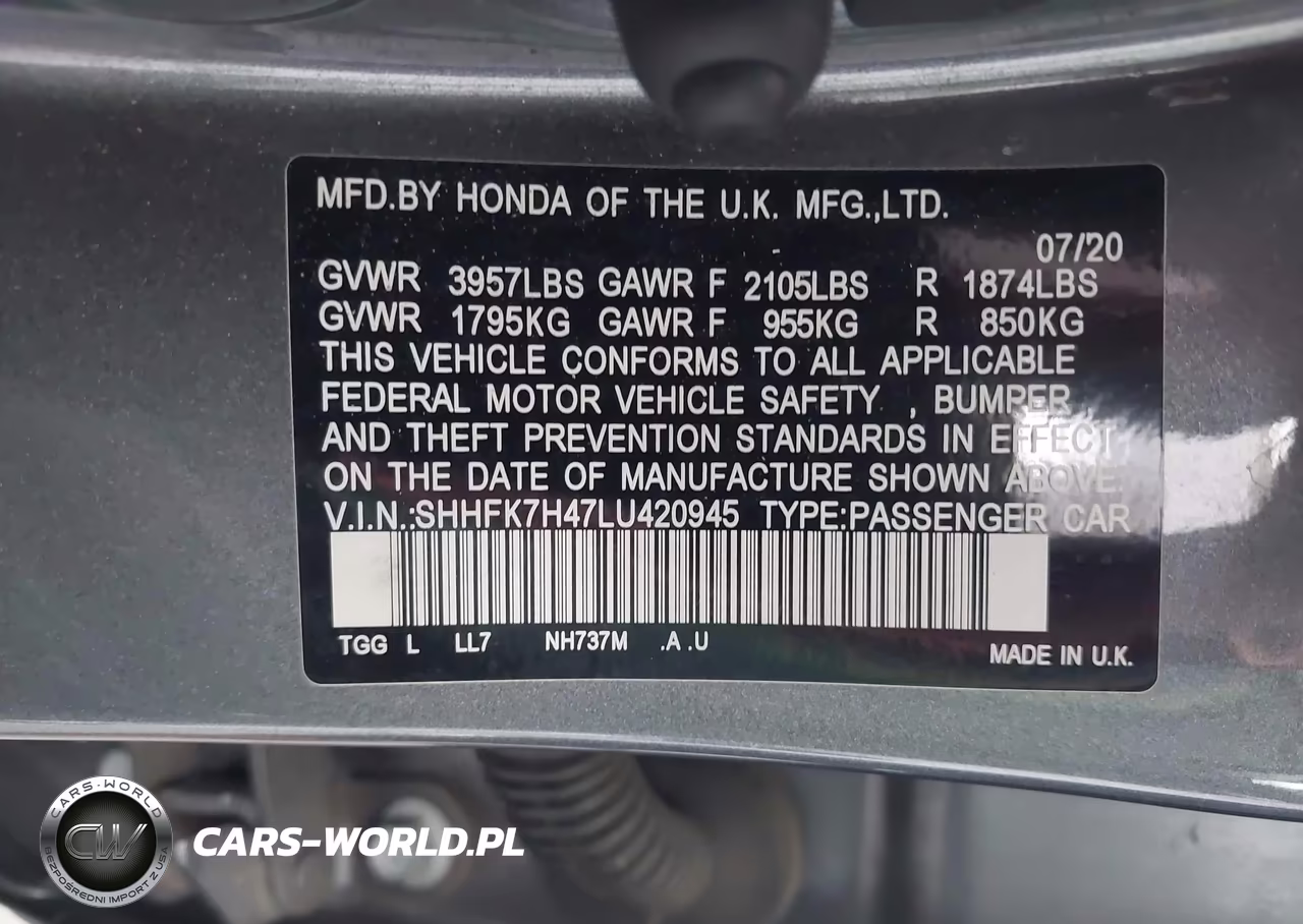 2020 Honda Civic Sport VIN:SHHFK7H47LU420945 - 9
