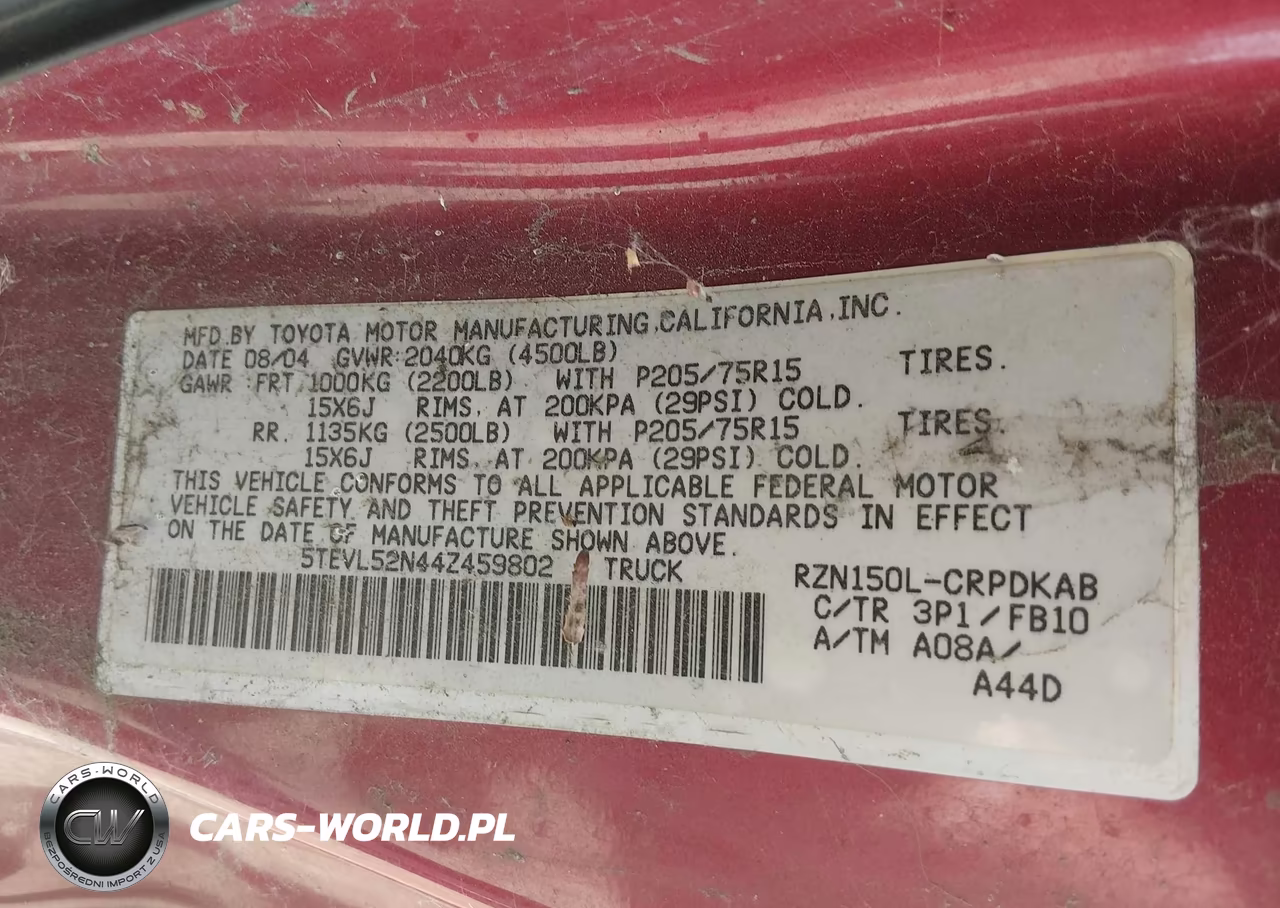 2004 Toyota Tacoma VIN:5TEVL52N44Z459802 - 9