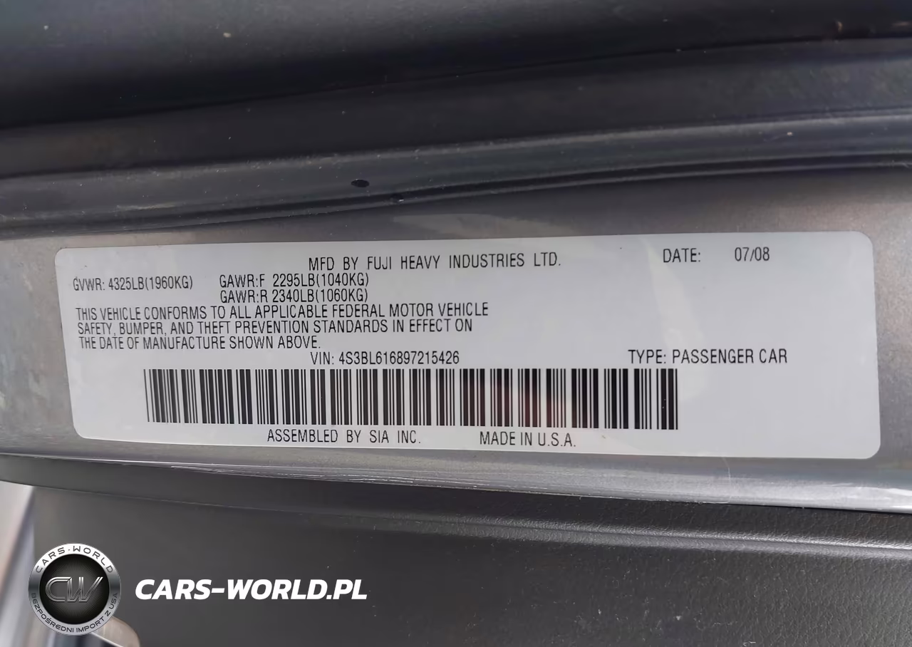 2009 Subaru Legacy 2.5I VIN:4S3BL616897215426 - 9