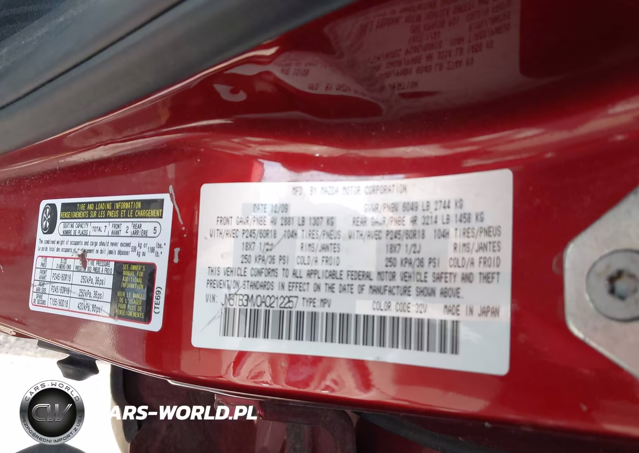 2010 Mazda Cx-9 Touring VIN:JM3TB3MV0A0212257 - 9