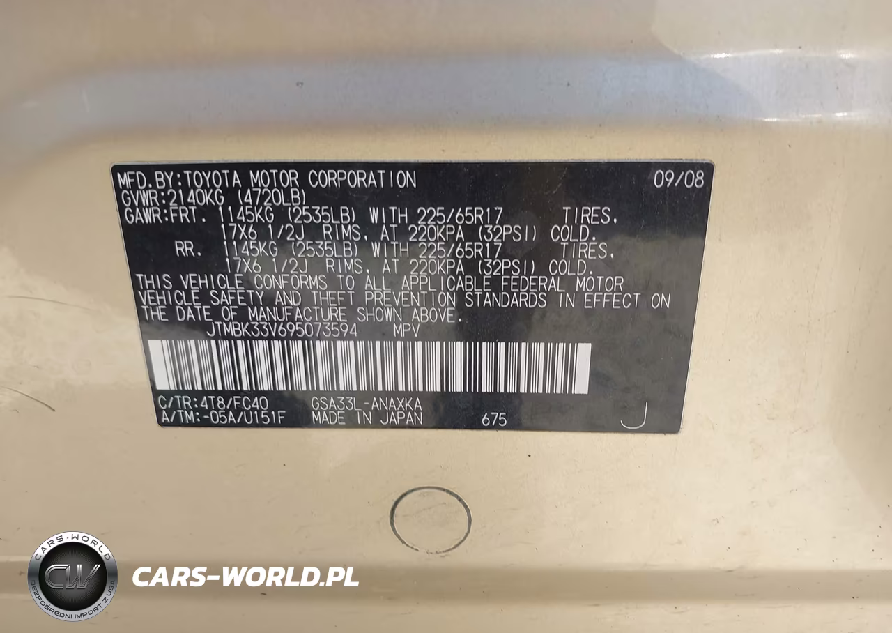 2009 Toyota Rav4 Base V6 VIN:JTMBK33V695073594 - 9