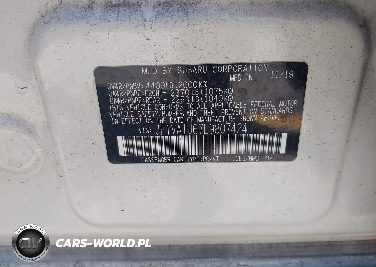 2020 Subaru Wrx Limited VIN:JF1VA1J67L9807424 - 9