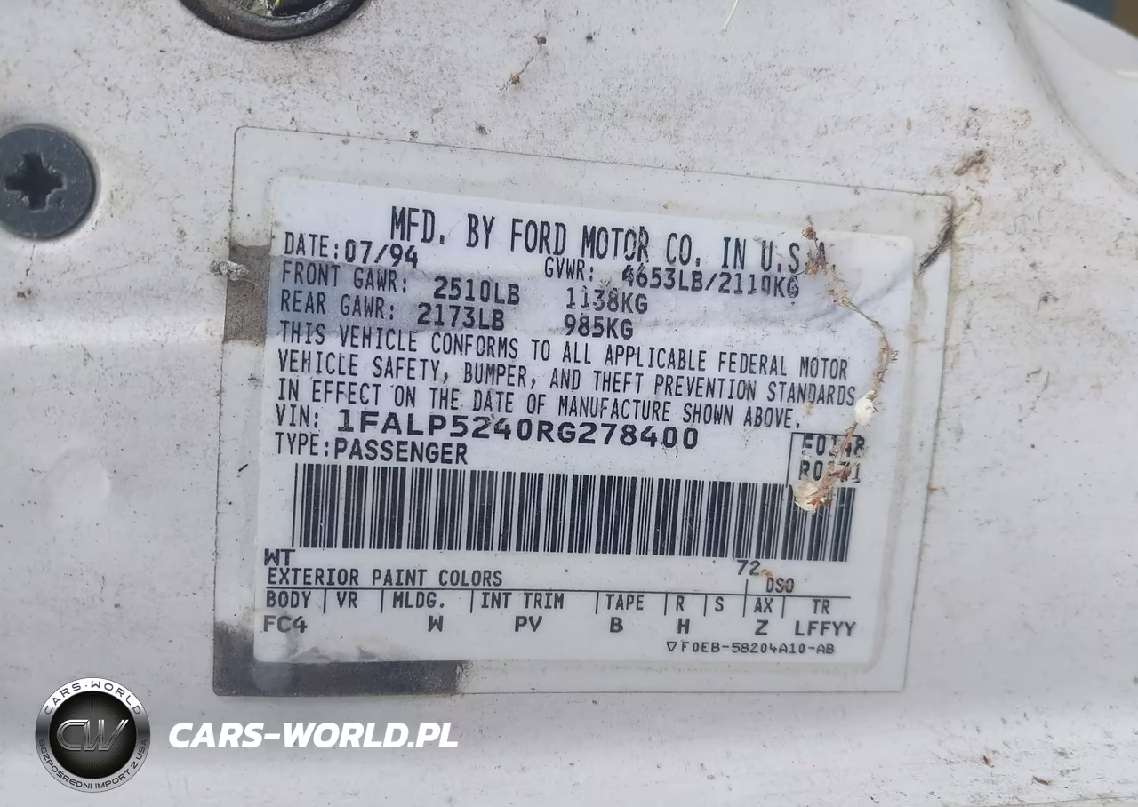 1994 Ford Taurus Gl VIN:1FALP5240RG278400 - 9