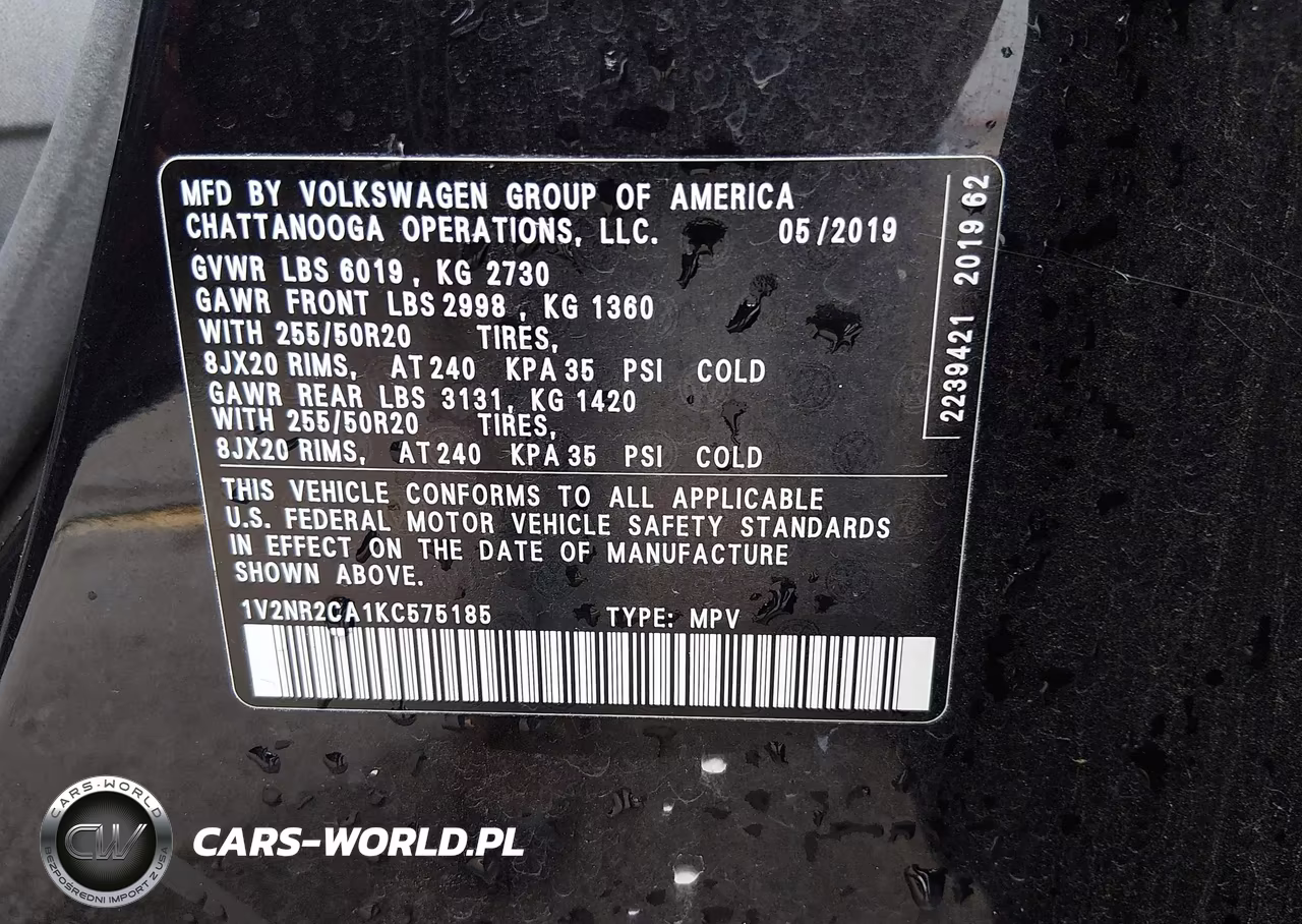 2019 Volkswagen Atlas 3.6L V6 Sel Premium VIN:1V2NR2CA1KC575185 - 9