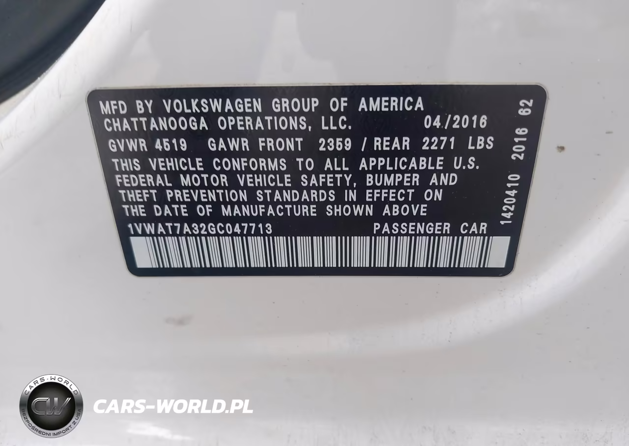 2016 Volkswagen Passat 1.8T S VIN:1VWAT7A32GC047713 - 9