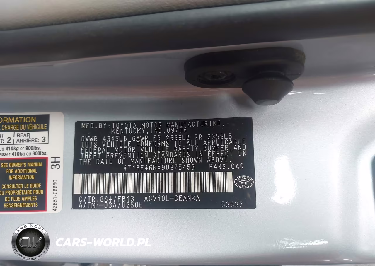2009 Toyota Camry Le VIN:4T1BE46KX9U875453 - 9