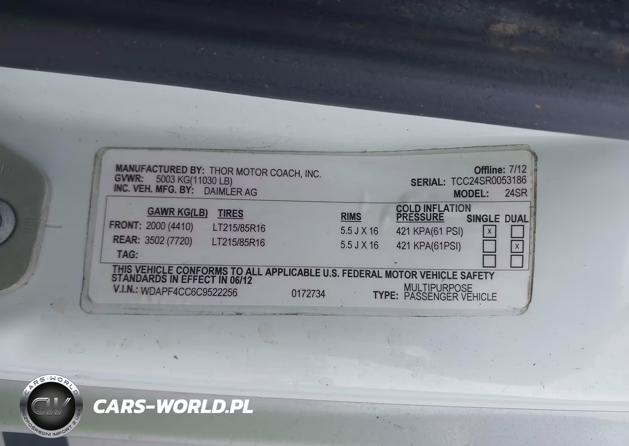 2012 Mercedes-Benz Sprinter 3500 VIN:WDAPF4CC6C9522256 - 9