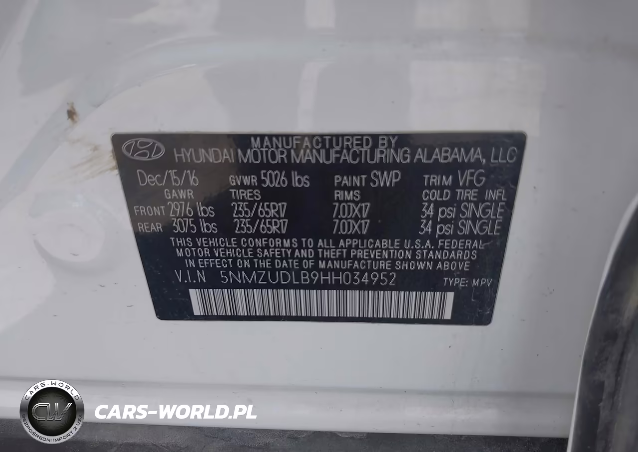 2017 Hyundai Santa Fe Sport 2.4L VIN:5NMZUDLB9HH034952 - 9