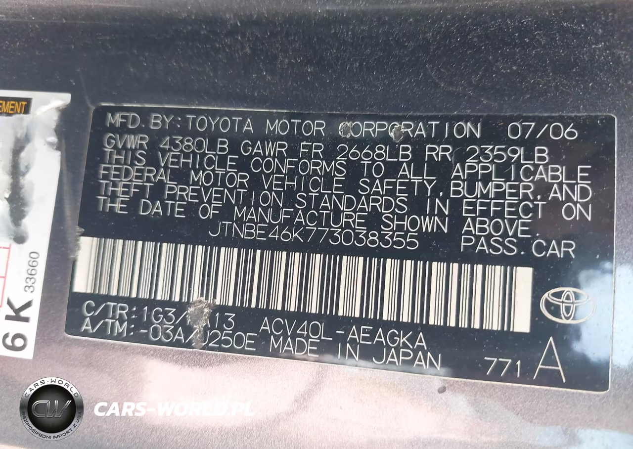 2007 Toyota Camry Xle VIN:JTNBE46K773038355 - 9