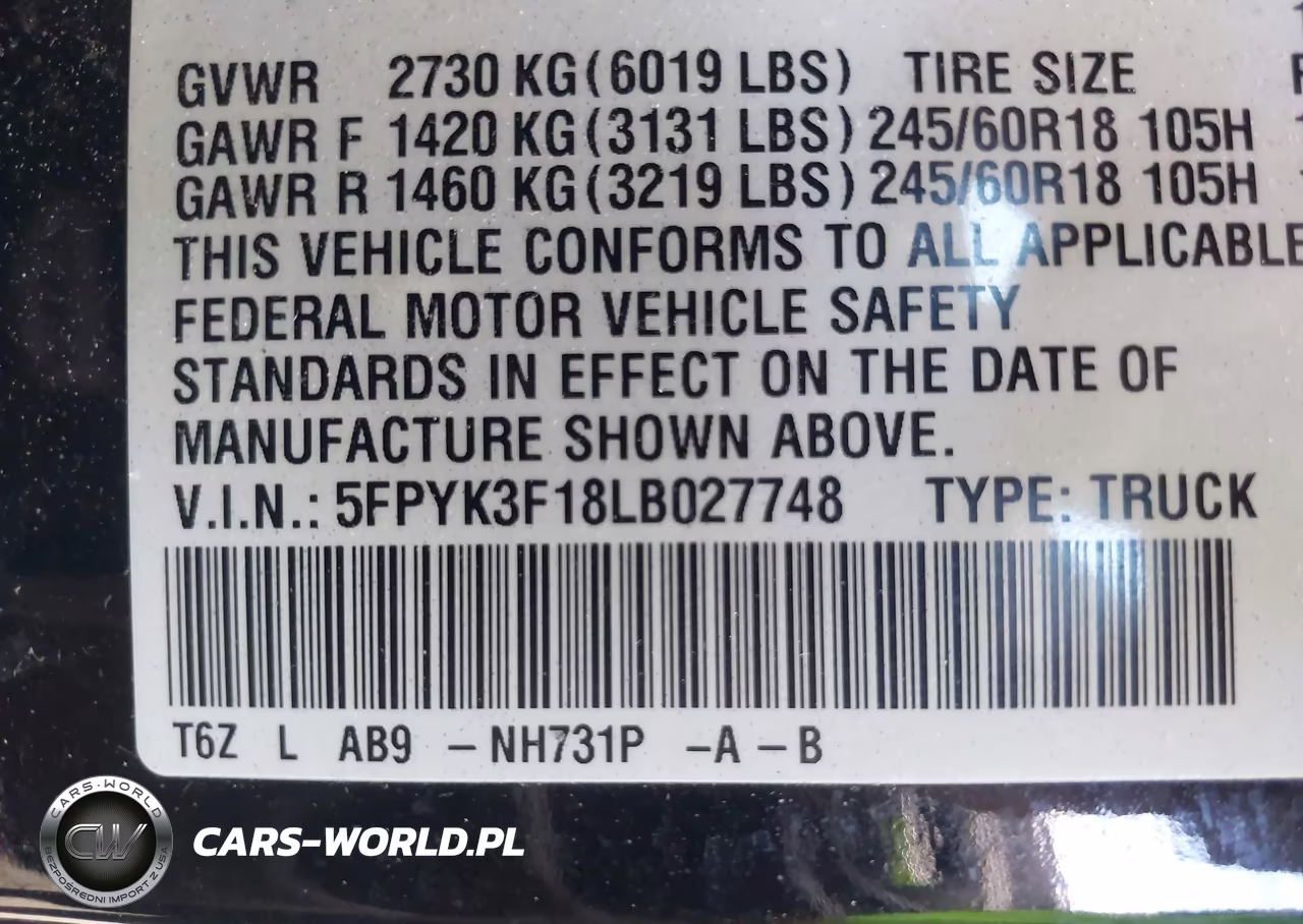 2020 Honda Ridgeline Awd Sport VIN:5FPYK3F18LB027748 - 9