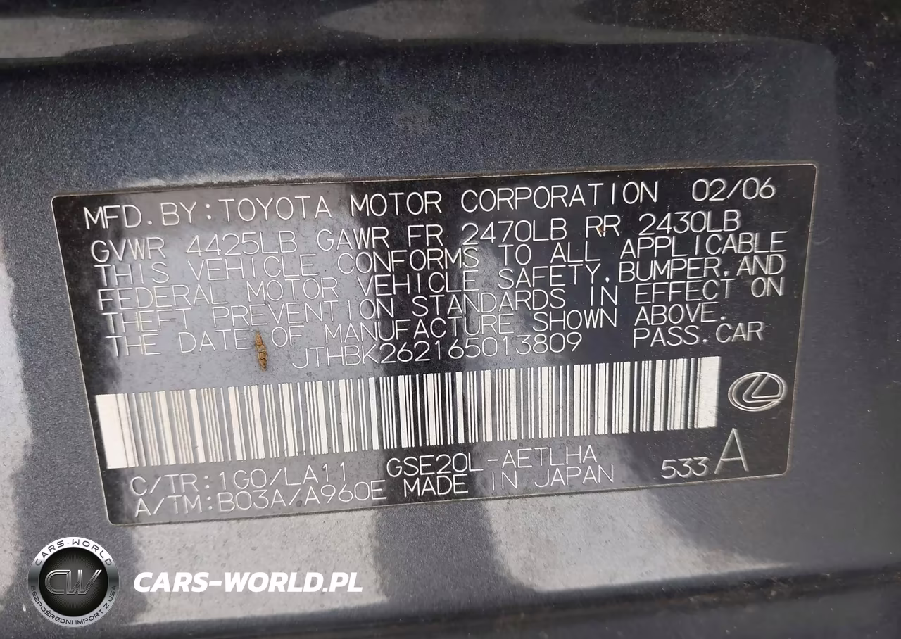 2006 Lexus Is 250 VIN:JTHBK262165013809 - 9