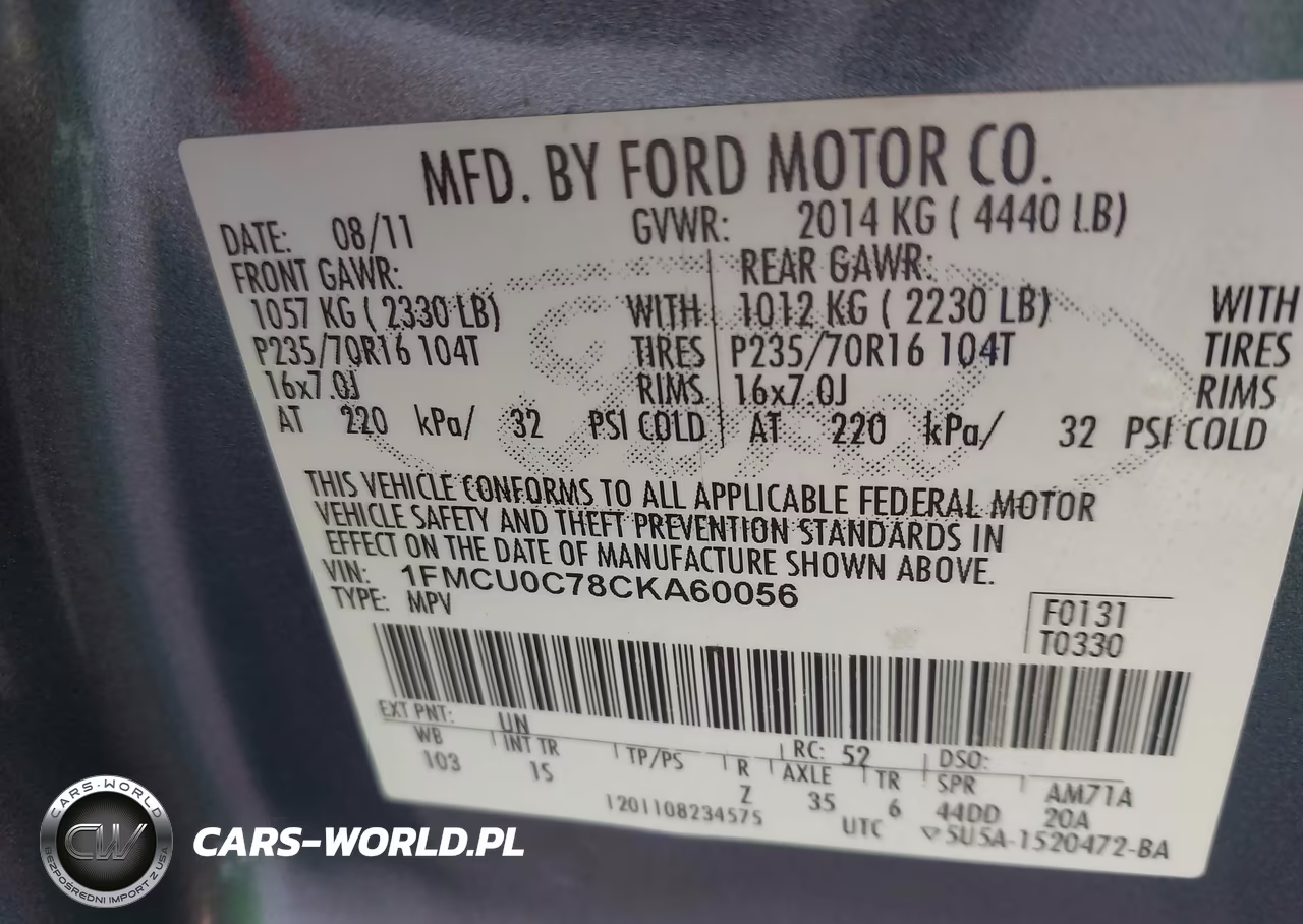 2012 Ford Escape Xls VIN:1FMCU0C78CKA60056 - 9