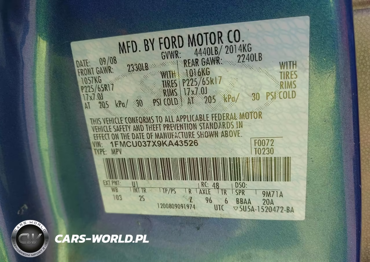 2009 Ford Escape Xlt VIN:1FMCU037X9KA43526 - 9