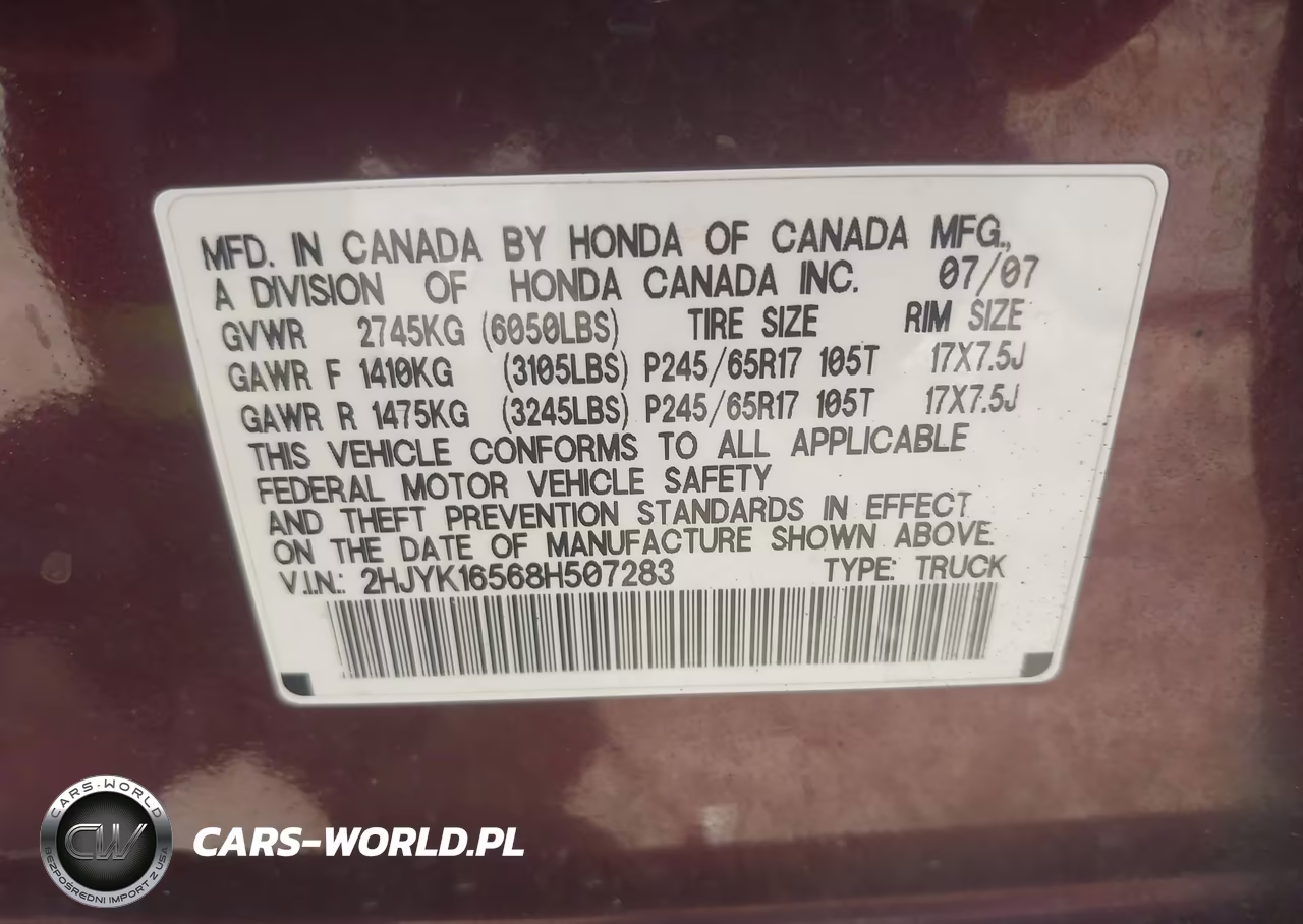 2008 Honda Ridgeline Rtl VIN:2HJYK16568H507283 - 9
