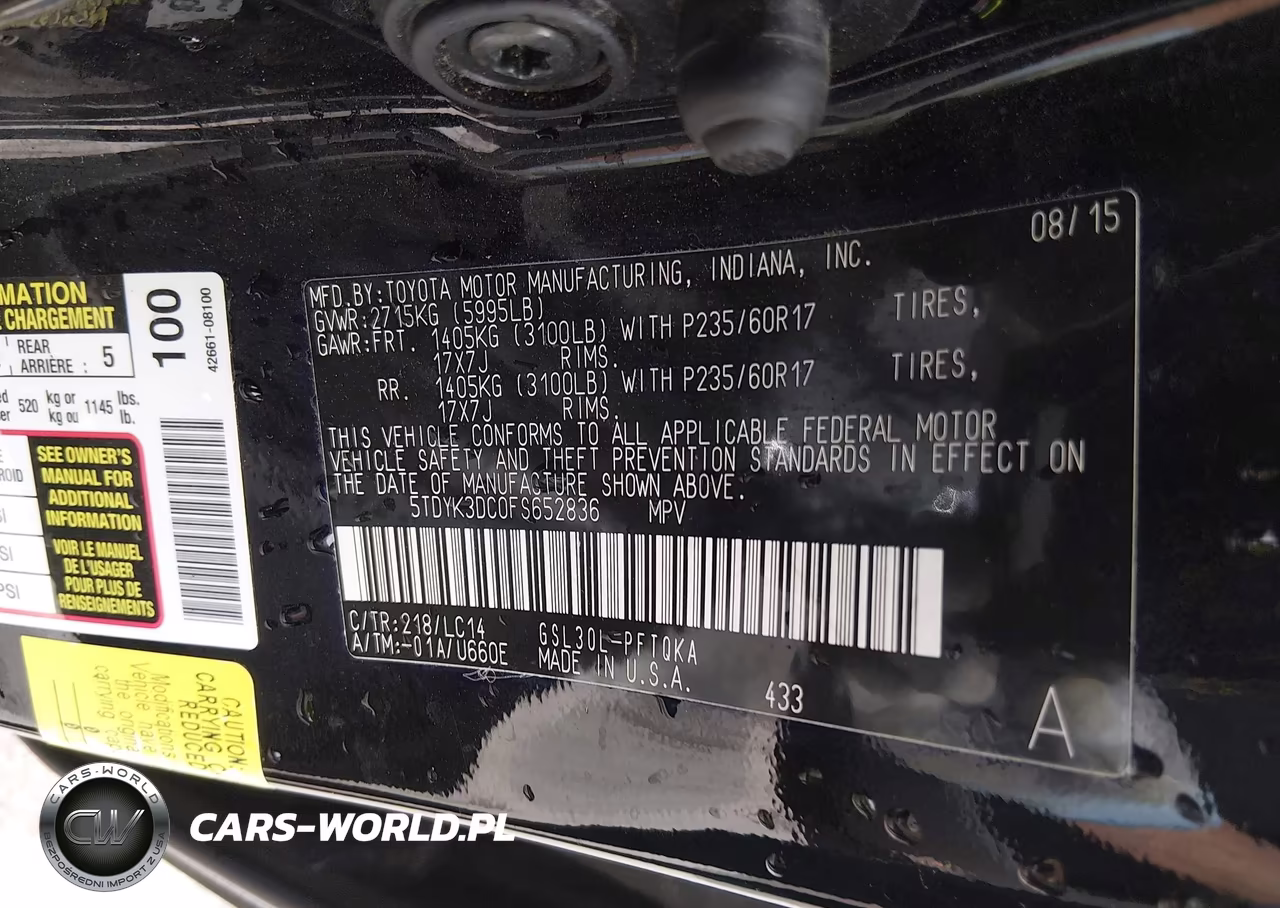 2015 Toyota Sienna Xle 7 Passenger VIN:5TDYK3DC0FS652836 - 9